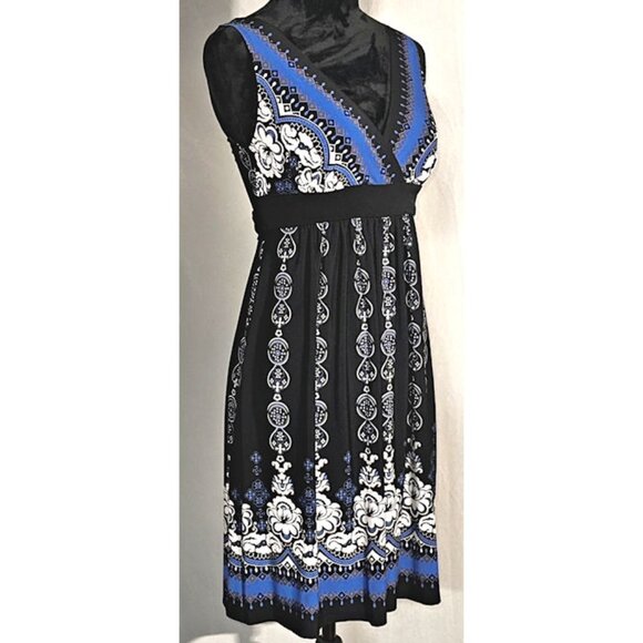 Connected Sleeveless Tank Dress, Bright Blue and Black, Empire Waist, Size 4P - Picture 5 of 10